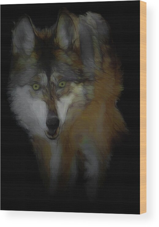 Wolf Wood Print featuring the digital art Mexican Grey Wolf DA2 by Ernest Echols