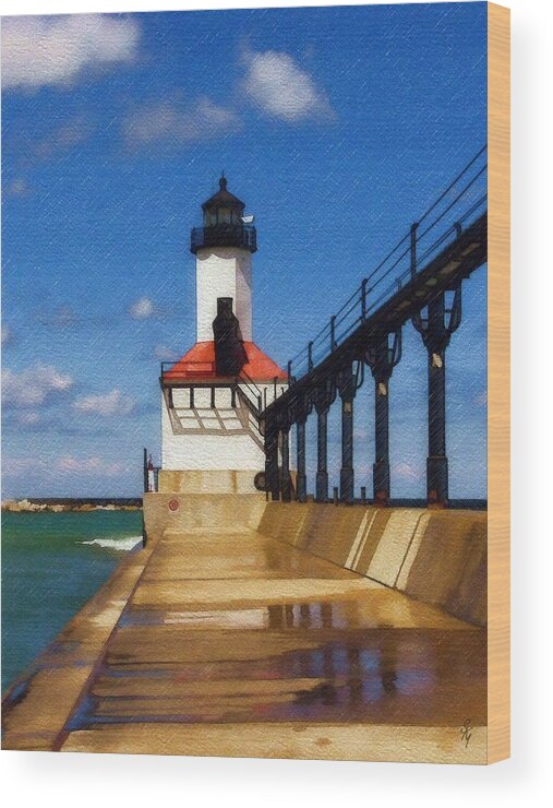 Lighthouse Wood Print featuring the photograph Michigan City Light 1 by Sandy MacGowan