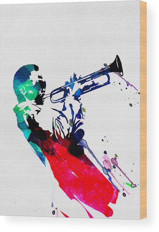 Miles Davis Wood Print featuring the painting Miles Watercolor by Naxart Studio