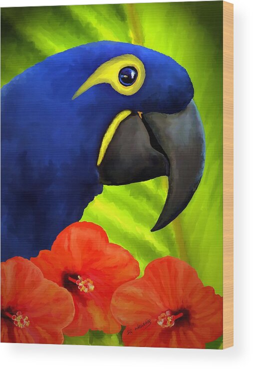 Hyacinth Macaw Wood Print featuring the painting MiMi by David Wagner