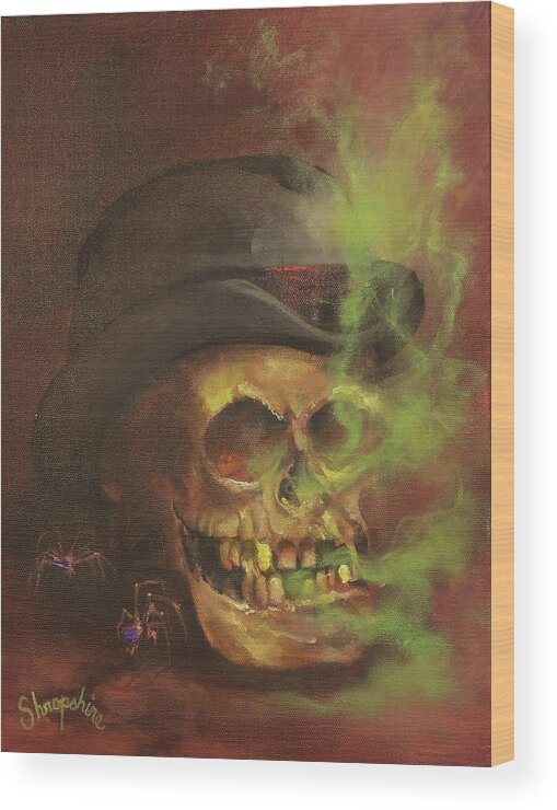 Halloween; Skull; All Hallows’ Eve; Trick-or-treat Wood Print featuring the painting Mister Bones by Tom Shropshire