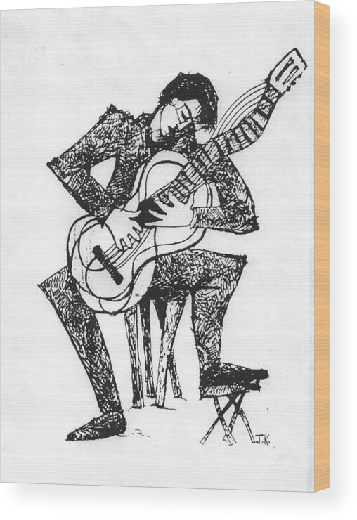 Music Wood Print featuring the drawing Modern Guitarist by Jay Kauffman