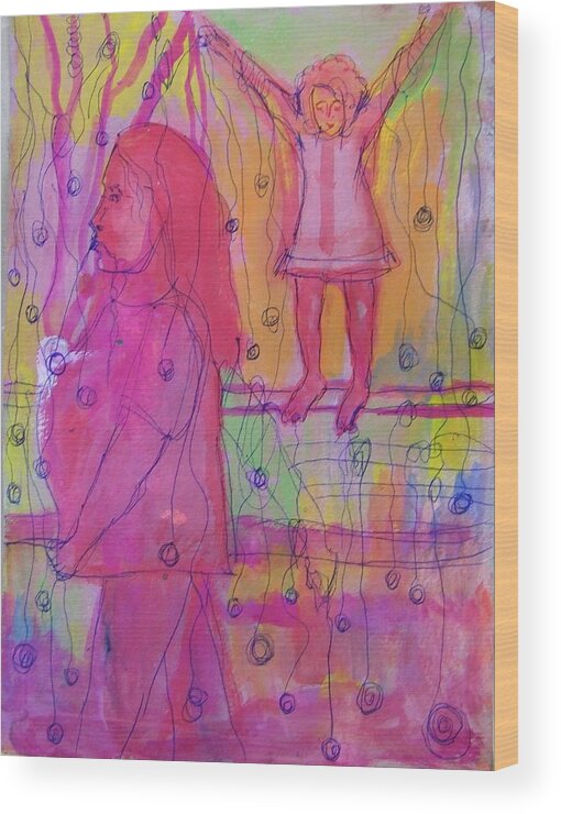 Abstract Wood Print featuring the painting Mommy PPLLEASEE Look by Judith Redman