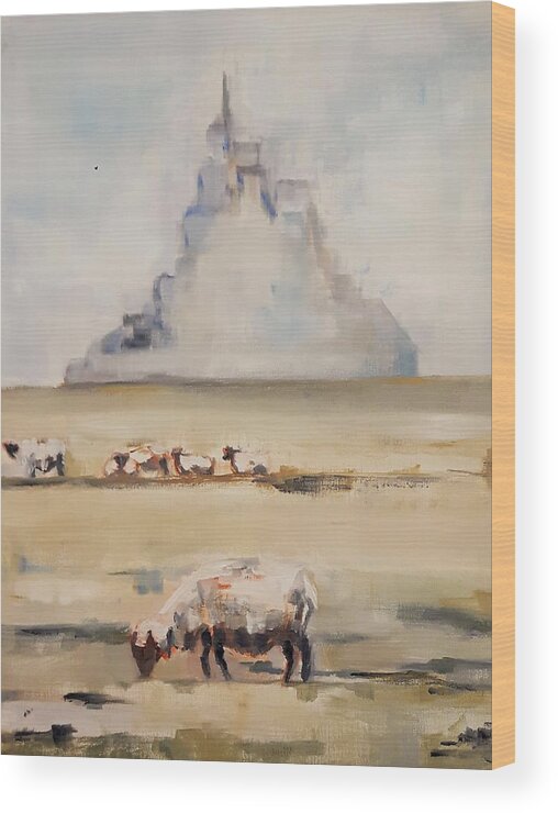 Mont Saint Michel Wood Print featuring the painting Mont Saint Michel in the Morning by Christel Roelandt