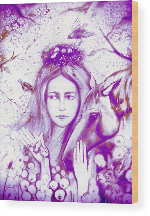 Russian Artists New Wave Wood Print featuring the painting Month May Allegory. Lavender by Elena Vedernikova