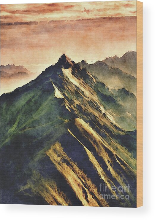 Mountains Wood Print featuring the digital art Mountains In The Clouds by Phil Perkins