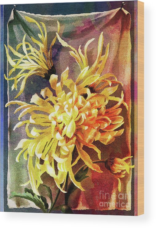 Flowers Mums Floral Nature Yellow Mums Wood Print featuring the mixed media Mums by Tammera Malicki-Wong