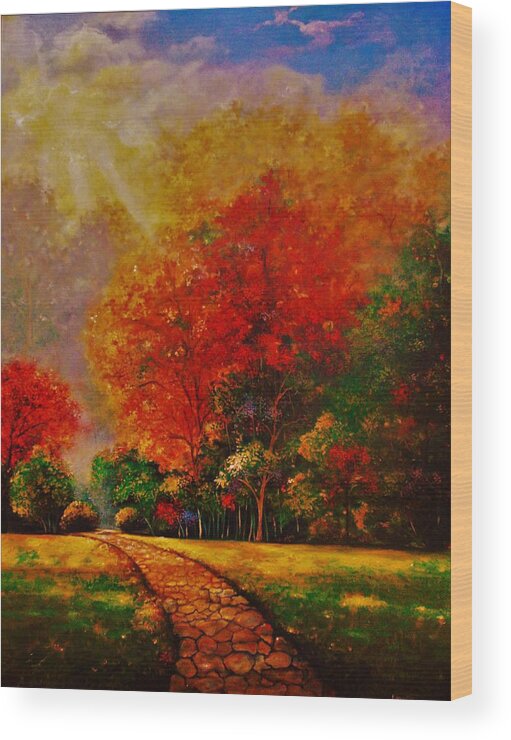 Landscape Wood Print featuring the painting My Favorite Park by Emery Franklin