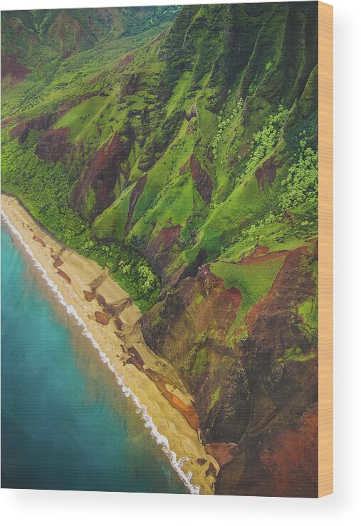 Aerial Wood Print featuring the photograph Na Pali Coast Aerial by Andy Konieczny