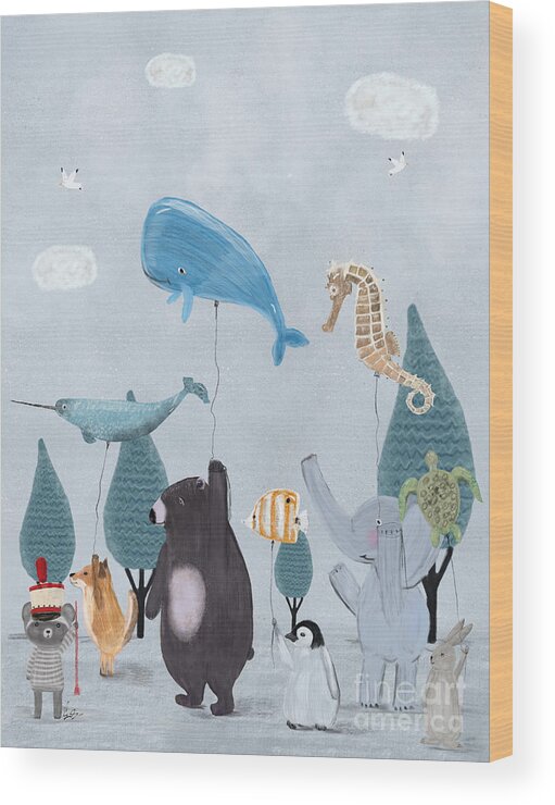 Animals Wood Print featuring the painting Nature Parade by Bri Buckley