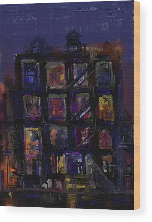 Abstract Building Wood Print featuring the mixed media Neighbors by Russell Pierce