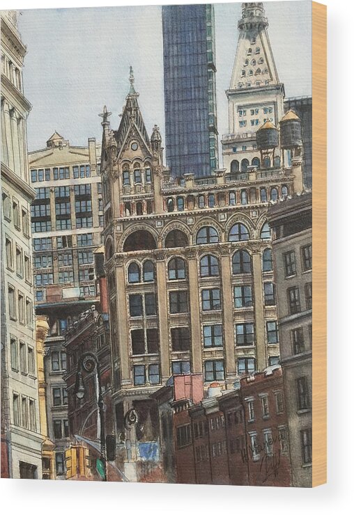 New York City Wood Print featuring the painting New York City III- Union Square/ Broadway by Henrieta Maneva