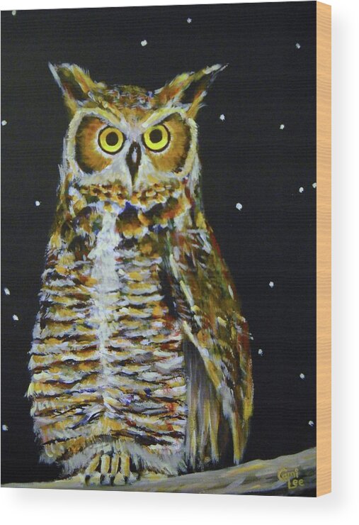 Owl Wood Print featuring the painting Night Owl by Cami Lee