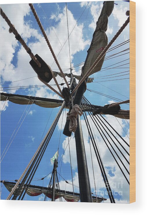 Abstract Wood Print featuring the photograph Nina Rigging by Sharon Williams Eng