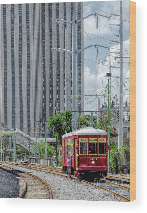 Red Wood Print featuring the photograph Nola Red Streetcar Riverfront 3 by Kathleen K Parker