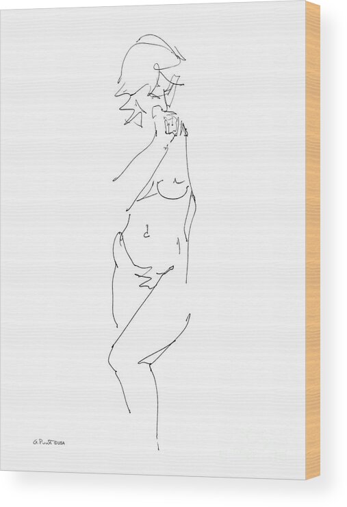 Female Wood Print featuring the drawing Nude Female Drawings 18 by Gordon Punt