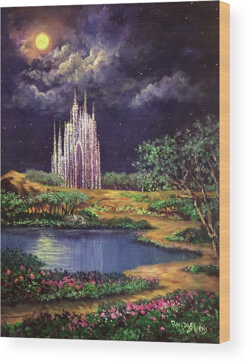 Castles Wood Print featuring the painting Of Glass Castles and Moonlight by Rand Burns