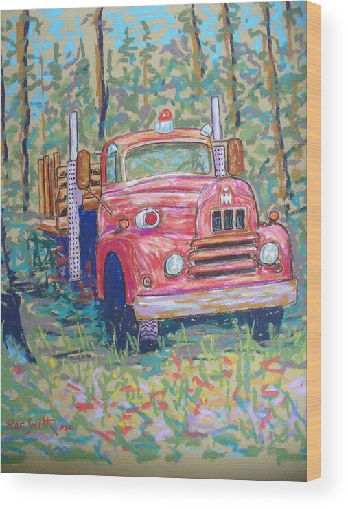 Fire Truck Wood Print featuring the pastel Old Fire Truck by Rae Smith