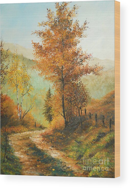 Autumn Wood Print featuring the painting On my Way Home by Sorin Apostolescu