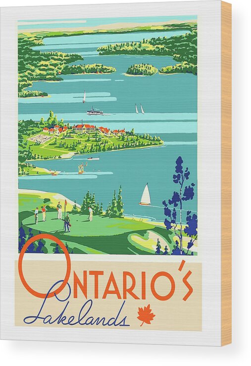 Ontario Wood Print featuring the painting Ontario, Lakes, Canada, vintage travel poster by Long Shot