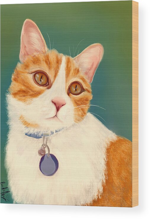 Cat Wood Print featuring the painting Oscar- Orange Tabby by Becky Herrera