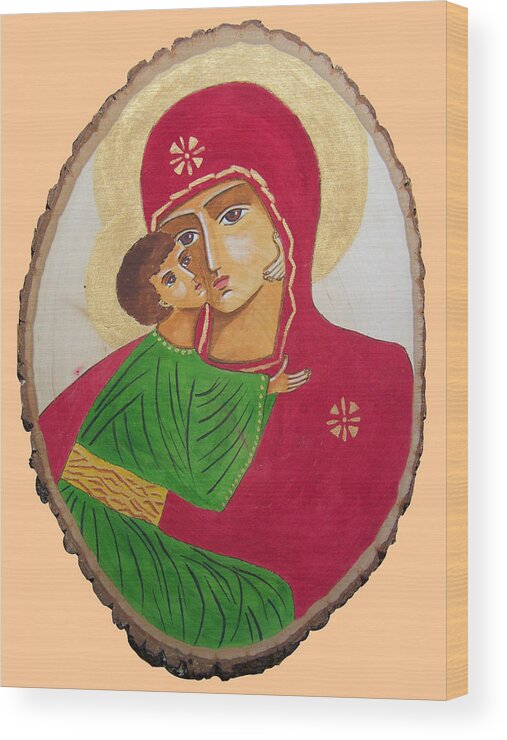Icon Wood Print featuring the painting Our Lady of Vladimir by Vera Smith