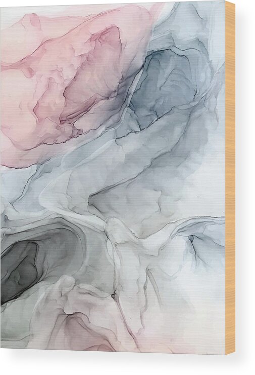 Digital Wood Print featuring the painting Pastel Blush, Grey and Blue by Elizabeth Karlson