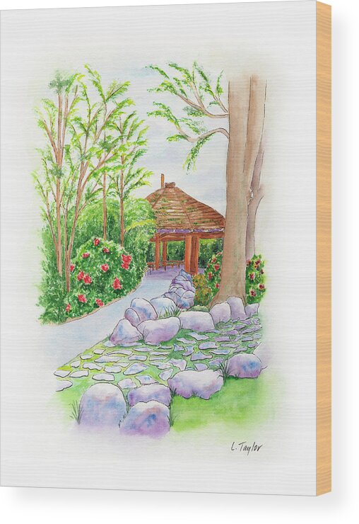 Gazebo Wood Print featuring the painting Pavilion Pathway by Lori Taylor