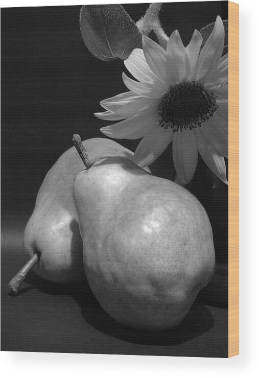 Black And White Wood Print featuring the photograph Pears in the sun by Thomas Pipia