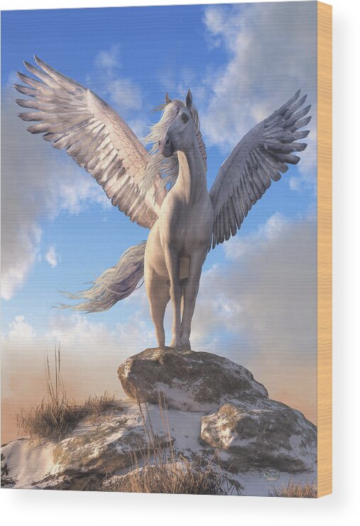 Pegasus Wood Print featuring the digital art Pegasus The Winged Horse by Daniel Eskridge