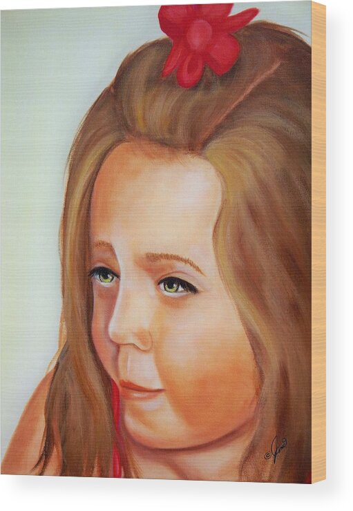 Portrait Wood Print featuring the painting Pensive Lass by Joni McPherson