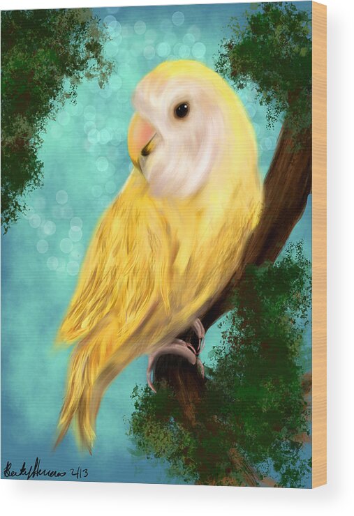 Lovebird Wood Print featuring the painting Petrie the Lovebird by Becky Herrera
