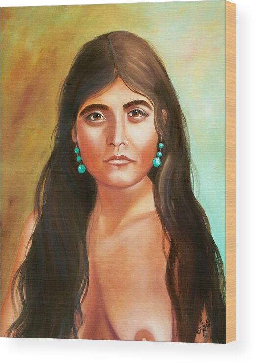 Portrait Wood Print featuring the painting Pima Maiden by Joni McPherson