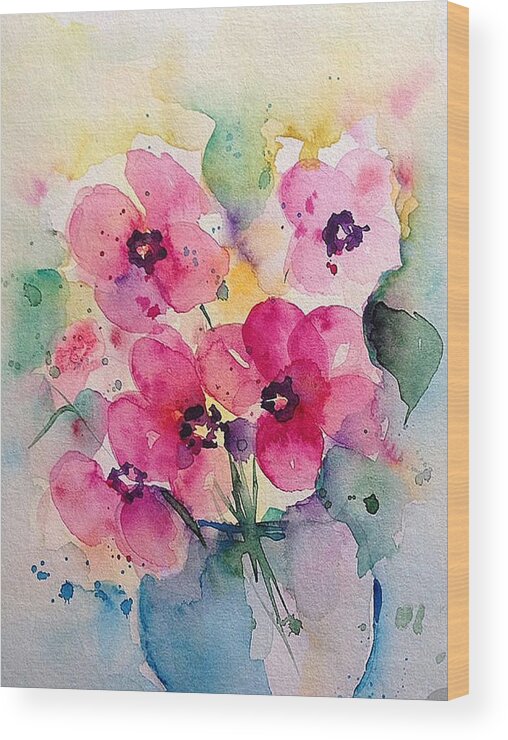 Pink Flowers Wood Print featuring the painting pink Flowers 3 by Britta Zehm
