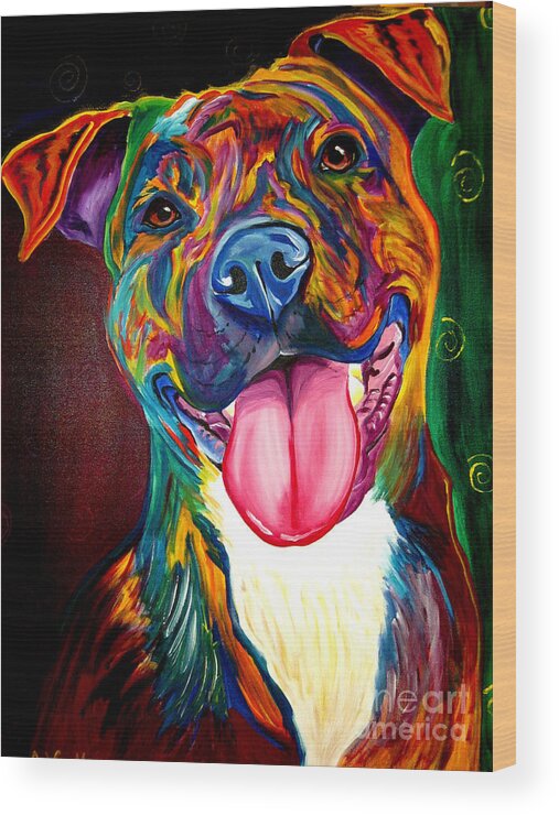 Dog Wood Print featuring the painting Pit Bull - Olive by Dawg Painter
