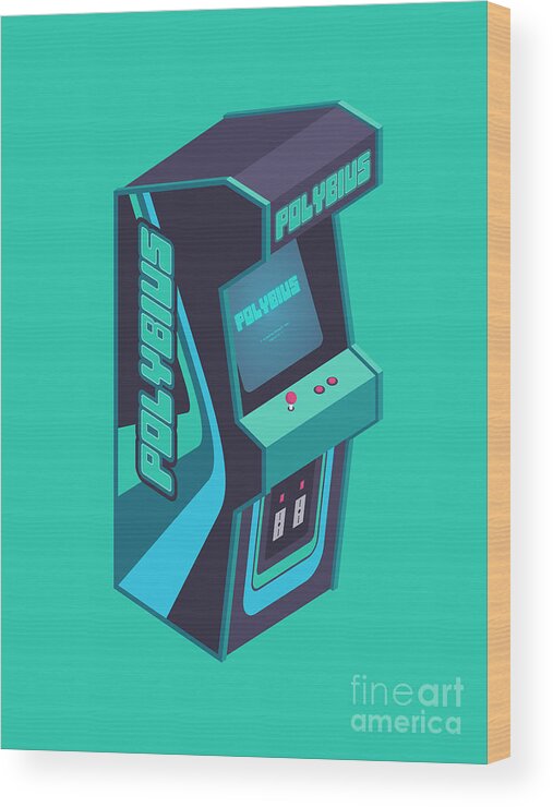 Polybius Wood Print featuring the digital art Polybius Arcade Game Machine Cabinet - Isometric Green by Organic Synthesis