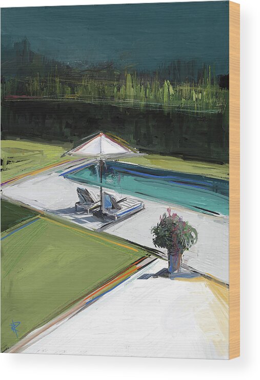 Swimming Pool Wood Print featuring the mixed media Poolside by Russell Pierce