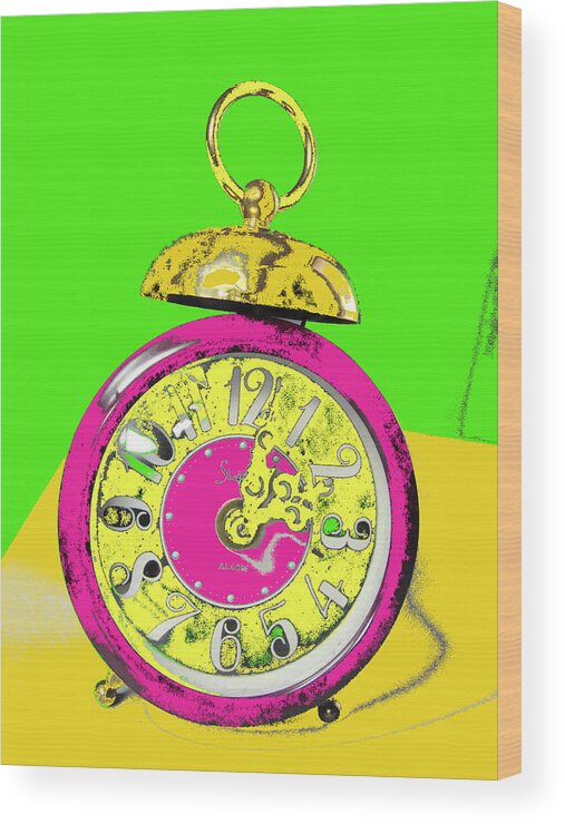 Pop Art Wood Print featuring the mixed media Pop Art Alarm Clock by Stacie Siemsen
