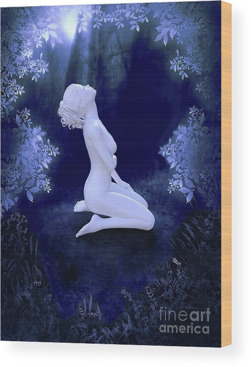 Renderosity Fine Art - Blue Wood Print featuring the mixed media Porcelain Moon by Barbara Milton