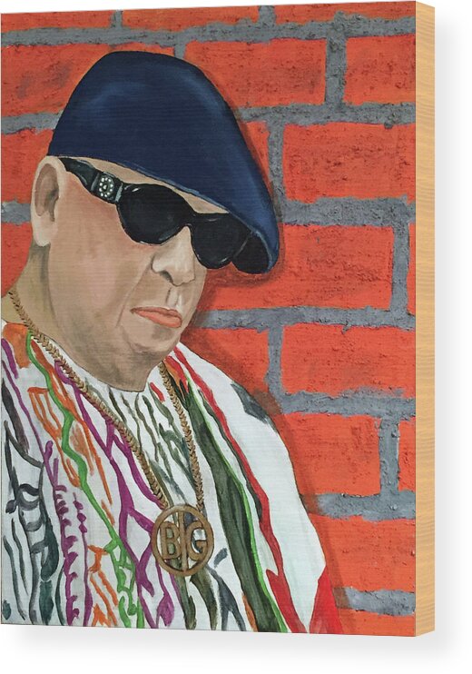 Notorious B.i.g. Wood Print featuring the painting Portrait of the Artist as Biggie Smalls by Kevin Callahan