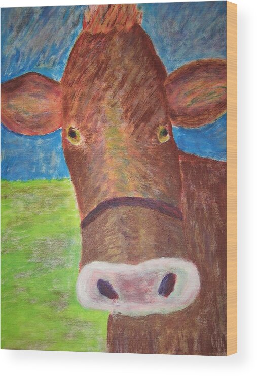 Cow Wood Print featuring the painting Pretty Hazel by John Scates