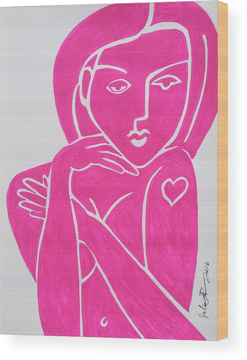 Girl Wood Print featuring the painting Pretty in Pink Tattoo Girl Poster Print by Robert R Splashy Art Abstract Paintings