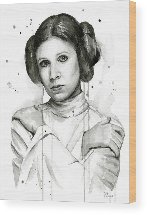 Leia Wood Print featuring the painting Princess Leia Portrait Carrie Fisher Art by Olga Shvartsur