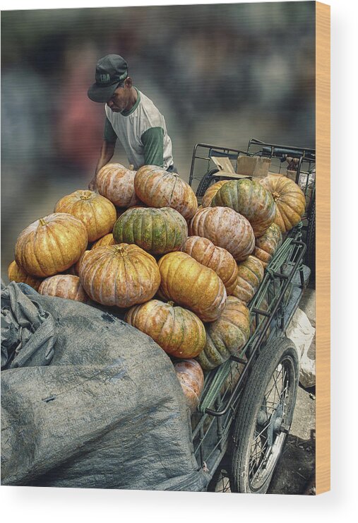 Cart Wood Print featuring the photograph Pumpkins in The Cart by Charuhas Images