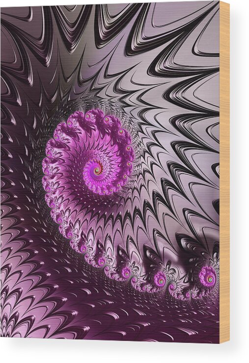 Spiral Wood Print featuring the digital art Purple and pink fractal spiral full of energy by Matthias Hauser