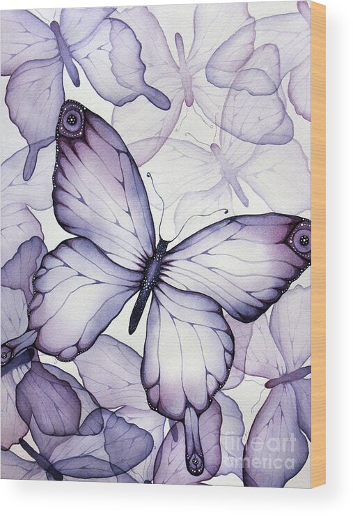 Purple Wood Print featuring the painting Purple Butterflies by Christina Meeusen