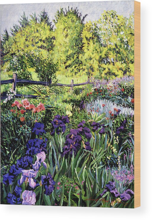 Irises Wood Print featuring the painting Purple Garden by David Lloyd Glover