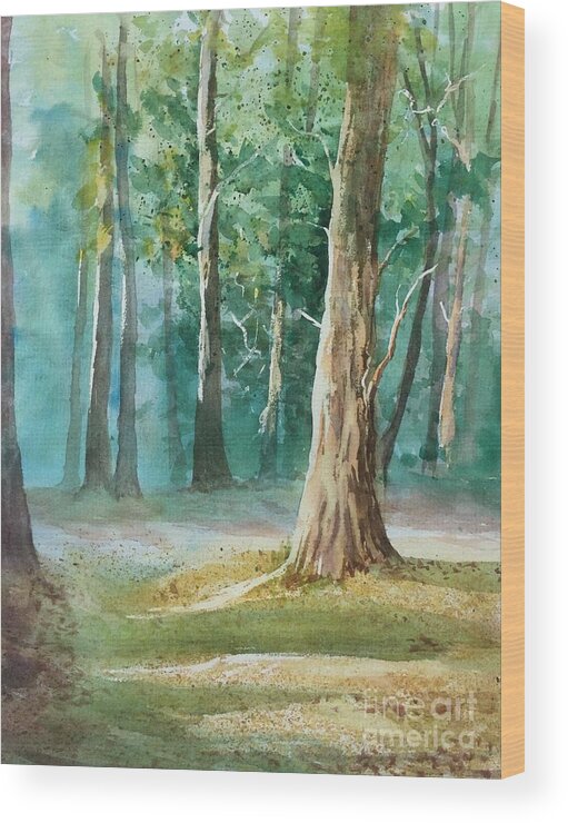 Watercolor Painting Of A Forest. Wood Print featuring the painting Quiet Forest by Watercolor Meditations