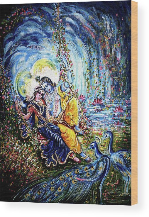 Krishna Wood Print featuring the painting Radha Krishna Jhoola Leela by Harsh Malik