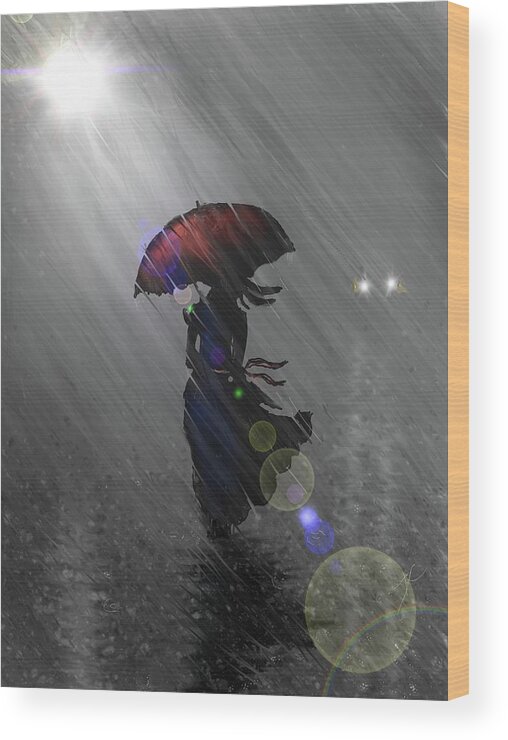 Umbrella Wood Print featuring the digital art Rainy walk by Darren Cannell